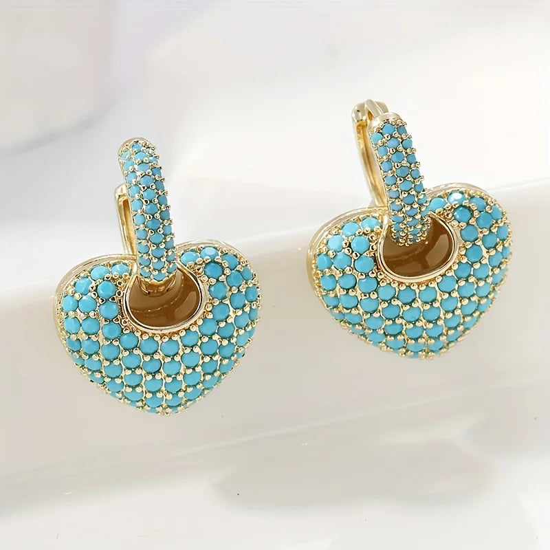BOUCLES D'OREILLES PAVÉ TURQUOISE CŒUR