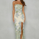 Seraphine – Botanical lace allure – Strapless slit maxi dress