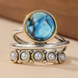 ANILLO OCÉAN AZUL NACRE ABALONE & PERLA À EMPILER