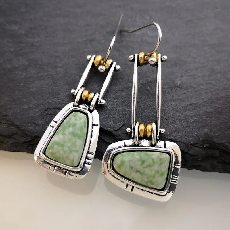 PENDIENTES ARTISANAL TURQUESA PLATA GOTA