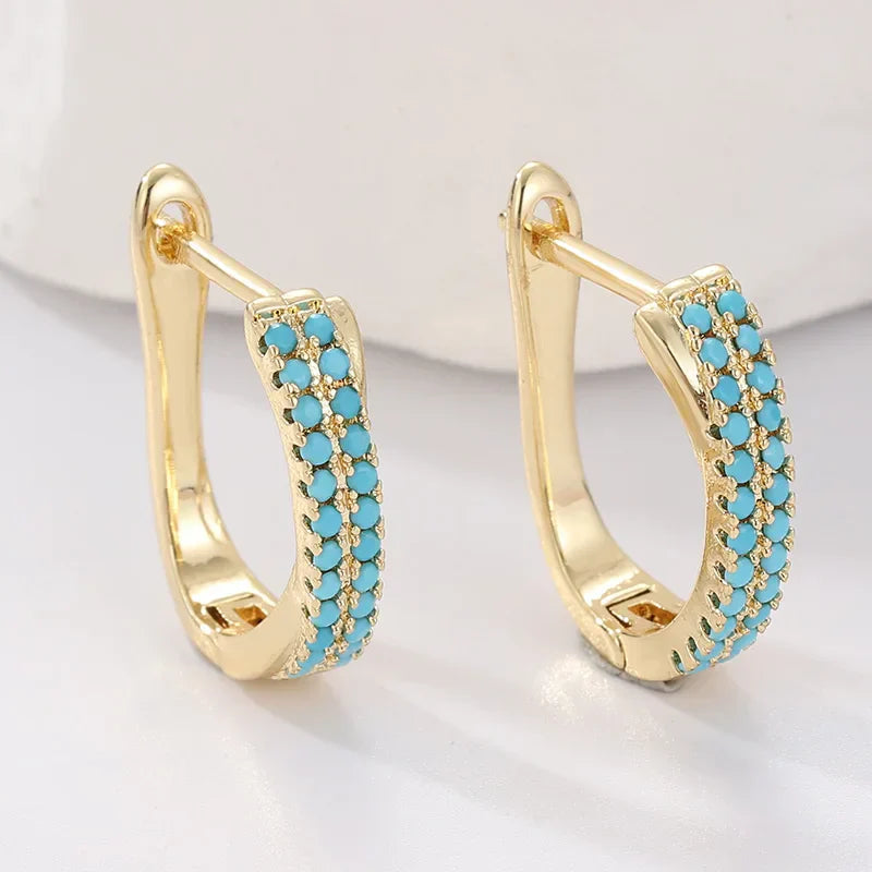 CRÉOLES MINI TURQUESA PAVÉ CLÁSICO ORO