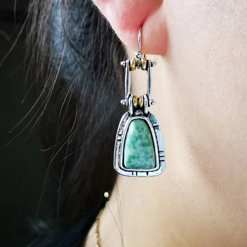 PENDIENTES ARTISANAL TURQUESA PLATA GOTA