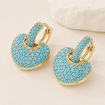 BOUCLES D'OREILLES PAVÉ TURQUOISE CŒUR