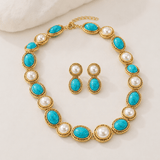 CONJUNTO TURQUESA & PERLA ANTIQUE ORO IMPOSANT