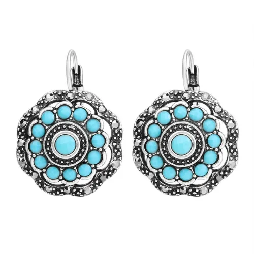 PENDIENTES TURQUESA & PERLA VINTAGE PLATA PLAQUÉ GOTA