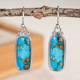 PENDIENTES TURQUESA PLATA PLAQUÉ RECTANGLE GOTA