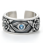 ANILLO GOTHIQUE PLATA ŒIL CON ROSA SCULPTURES