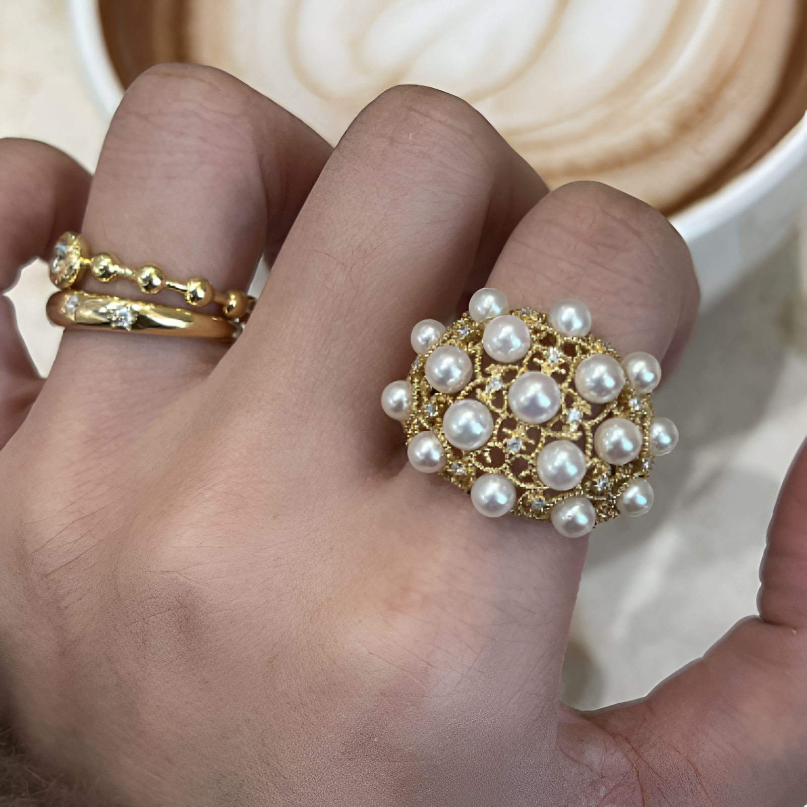 ANILLO VINTAGE INCRUSTÉ PERLA & CIRCONA