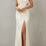 Una – Ethereal bloom – Women’s Halter Neck Flower Split Maxi Dress