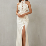 Una – Ethereal bloom – Women’s Halter Neck Flower Split Maxi Dress