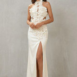 Una – Ethereal bloom – Women’s Halter Neck Flower Split Maxi Dress