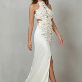 Una – Ethereal bloom – Women’s Halter Neck Flower Split Maxi Dress