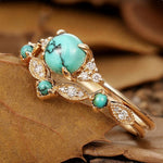 CONJUNTO AUREVA TURQUESA CORONA ORO ANILLO