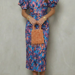 Valerissa – Bold abstract statement – Puff sleeve midi dress