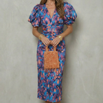 Valerissa – Bold abstract statement – Puff sleeve midi dress