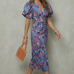 Valerissa – Bold abstract statement – Puff sleeve midi dress