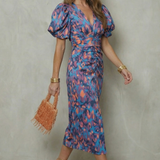 Valerissa – Bold abstract statement – Puff sleeve midi dress