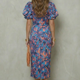 Valerissa – Bold abstract statement – Puff sleeve midi dress