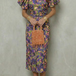 Valerissa – Bold abstract statement – Puff sleeve midi dress