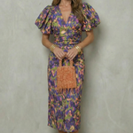 Valerissa – Bold abstract statement – Puff sleeve midi dress