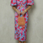 Valerissa – Bold abstract statement – Puff sleeve midi dress