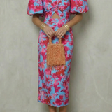 Valerissa – Bold abstract statement – Puff sleeve midi dress