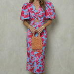 Valerissa – Bold abstract statement – Puff sleeve midi dress