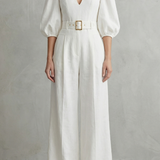 Velmora – Elegant belted puff sleeve – Wide leg jumpsuit