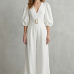 Velmora – Elegant belted puff sleeve – Wide leg jumpsuit