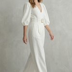 Velmora – Elegant belted puff sleeve – Wide leg jumpsuit