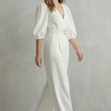 Velmora – Elegant belted puff sleeve – Wide leg jumpsuit