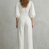 Velmora – Elegant belted puff sleeve – Wide leg jumpsuit