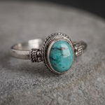 ANILLO VINTAGE BOHEMIO TURQUESA REDONDO PLATA