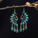 PENDIENTES VINTAGE BOHEMIO WESTERN STYLE SUPERPUESTO POMPON TURQUESA