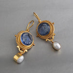 PENDIENTES VINTAGE PROFOND AZUL CRISTAL & PERLA