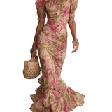 VESTIDO MAXI FLORAL CON MANGAS ABULLONADAS - VALERINA MARBELLA