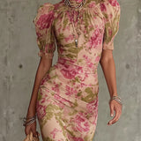 VESTIDO MAXI FLORAL CON MANGAS ABULLONADAS - VALERINA MARBELLA