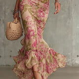 VESTIDO MAXI FLORAL CON MANGAS ABULLONADAS - VALERINA MARBELLA