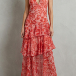 Virella – Crimson blossom layers – Tiered chiffon maxi dress
