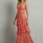 Virella – Crimson blossom layers – Tiered chiffon maxi dress