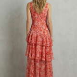 Virella – Crimson blossom layers – Tiered chiffon maxi dress
