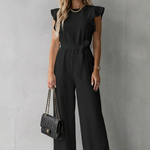 Virelle – Ruffle sleeve belted – Wide-leg jumpsuit