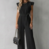 Virelle – Ruffle sleeve belted – Wide-leg jumpsuit