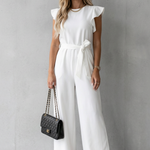 Virelle – Ruffle sleeve belted – Wide-leg jumpsuit