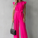 Virelle – Ruffle sleeve belted – Wide-leg jumpsuit