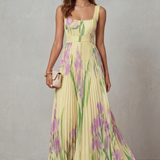 Vivienna – Watercolor floral – Pleated maxi dress