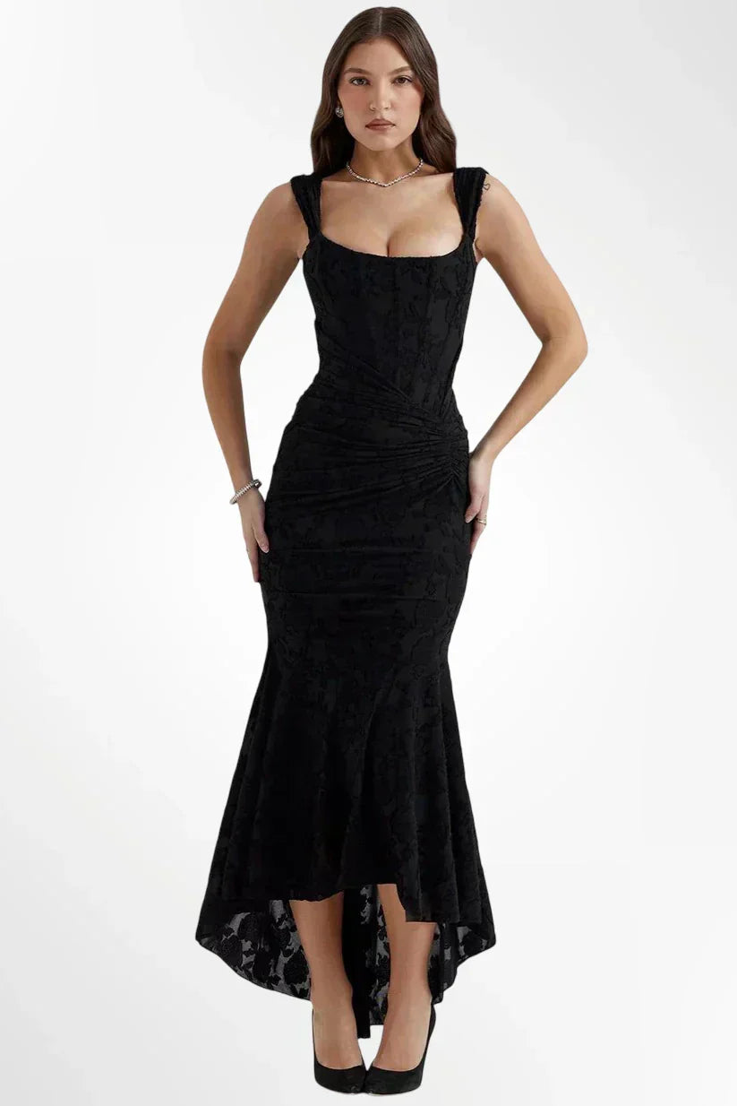 VESTIDO LARGO CON CORSET Y MODELADO ELEGANTE