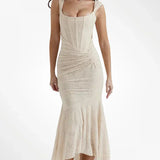 VESTIDO LARGO CON CORSET Y MODELADO ELEGANTE