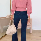 Margovil Raw Hem Flare Bottoms Denim Pants