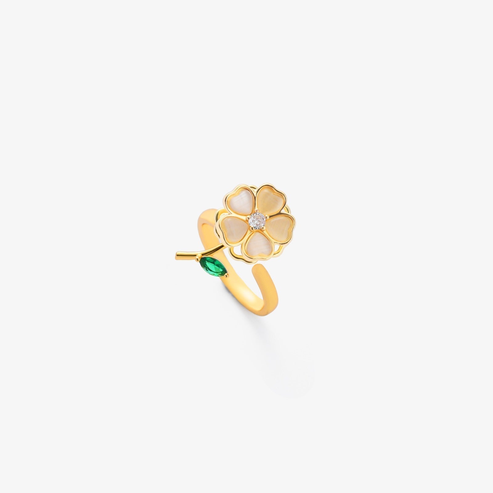 ANILLO ESMERALDA FEUILLE FLOR ROTATIF | ORO
